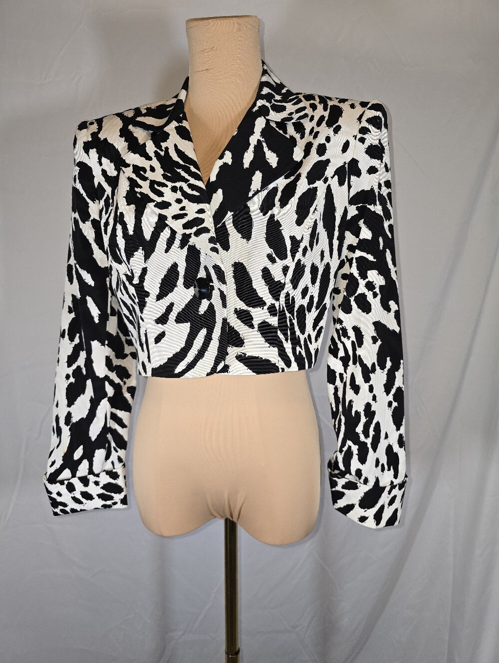 Vintage Black & White Animal Print Cropped Blazer